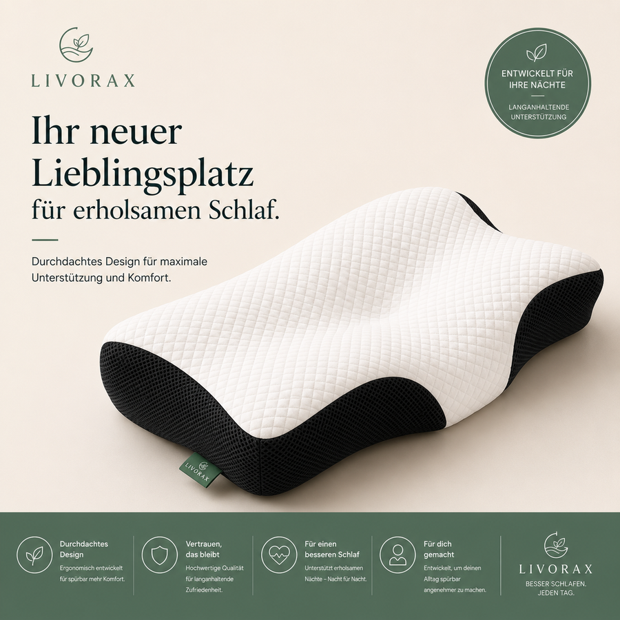 Livorax Ergonomisches Schlafkissen – Für Seiten- & Rückenschläfer
