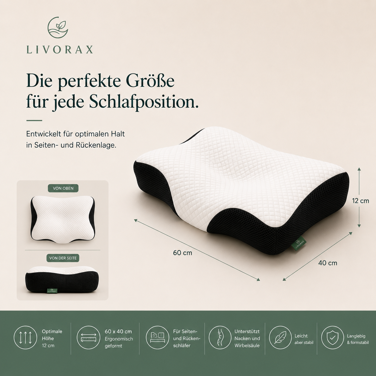 Livorax Ergonomisches Schlafkissen – Für Seiten- & Rückenschläfer