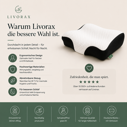 Livorax Ergonomisches Schlafkissen – Für Seiten- & Rückenschläfer