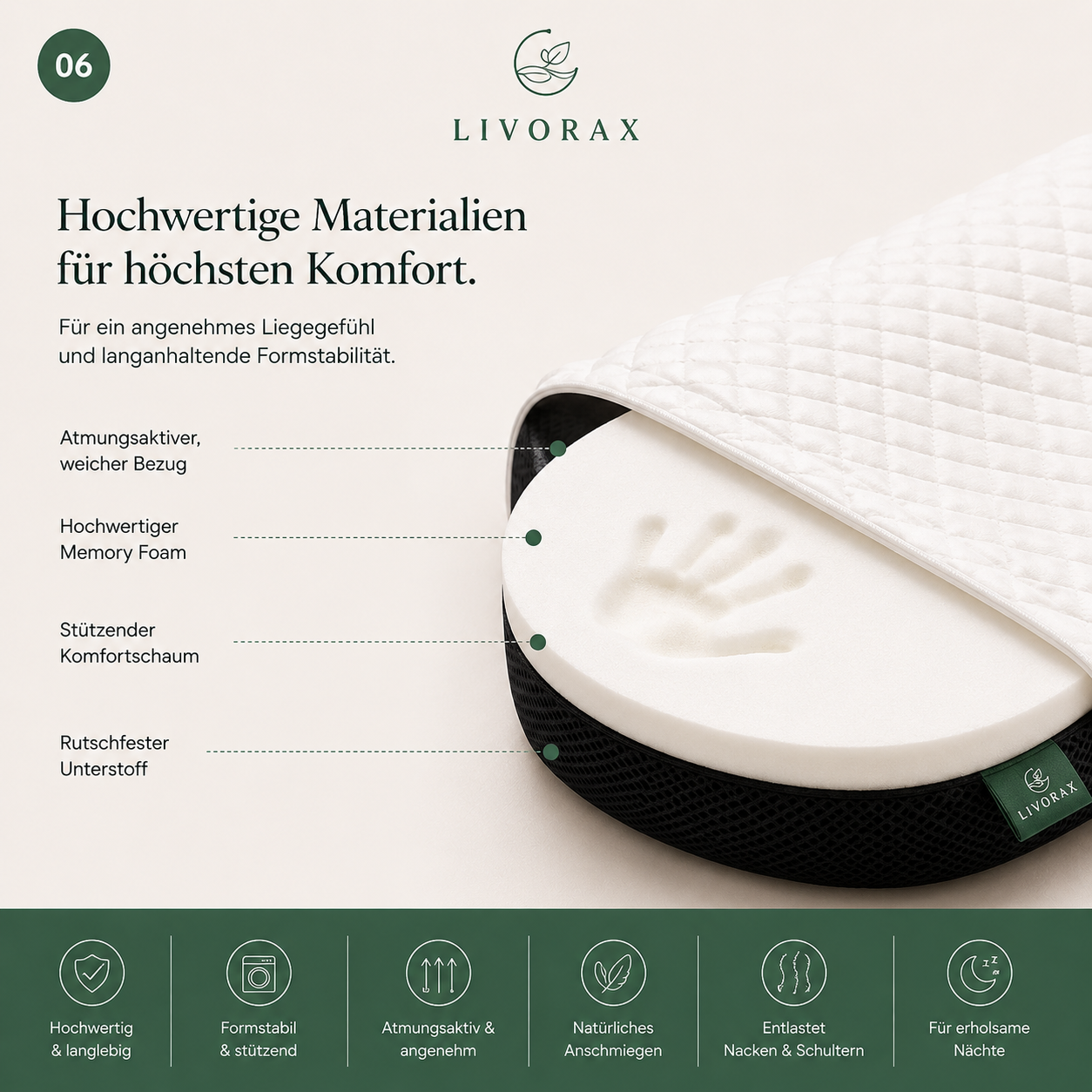 Livorax Ergonomisches Schlafkissen – Für Seiten- & Rückenschläfer
