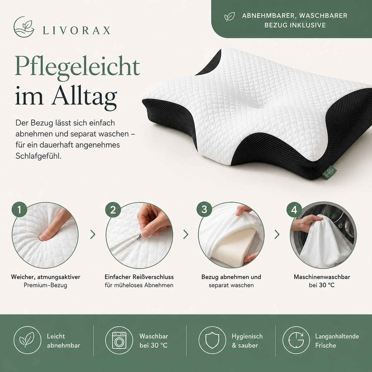 Livorax Ergonomisches Schlafkissen – Für Seiten- & Rückenschläfer