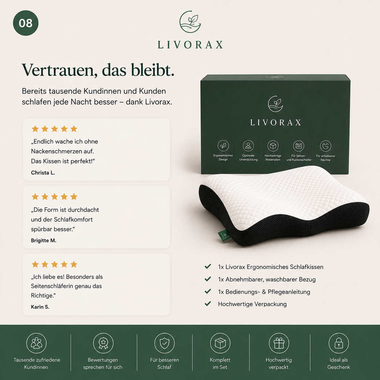 Livorax Ergonomisches Schlafkissen – Für Seiten- & Rückenschläfer